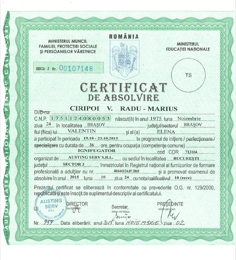 certificat de absolvire Green Eco